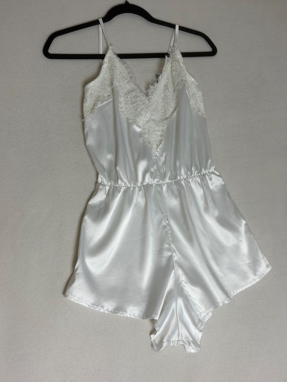 Lulus White Satin Lace Trim Pajama Romper